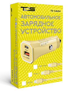 TDS TS-CAU54 Желтый ЗУ авто USB + кабель iOS Lightning (Type-C, 2400mA)